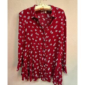 11.1. Tylho Blouse Womens XS Red Floral Peplum 3/4 Sleeve Button Up Shirt Casual